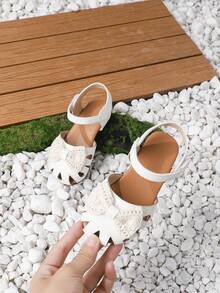 Girls' Sweet White Bow Knot Princess Flat Sandals With Anti-Collision Toe For Daily Wear And Learning To Walk, Autumn And Winter - White - View 3