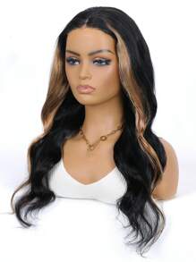 Skunk Stripe Face Framing Natural Black Wig With Honey Blonde 27# Highlight Color Front Streaks Wear & Go 4x4 Pre Cut Glueless Body Wave Closure Wig With Pre Plucked Pure Stretch Breathable Cap Unprocessed Raw Human Hair Wig - SNATURAL/27 - View 4