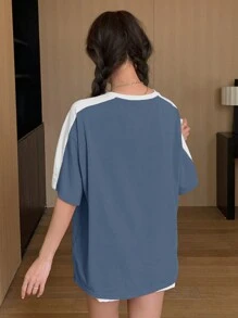 DAZY Áo thun cổ tròn in slogan nữ GIẢI TRÍ NÂNG CẤP CUỘC SỐNG TƯƠNG LAI LÀ CHUỖI KỶ NIỆM TẬN HƯỞNG, KHÔNG CHỈ LÀ SỐNG SÓT TRONG CUỘC SỐNG THƯỜNG XUYÊN NÀY, CHÚNG TA PHẢI NHÌN MẶT TỐT CỦA CUỘC SỐNG HÃY TÌNH YÊU - Màu xanh lam - Xem 3