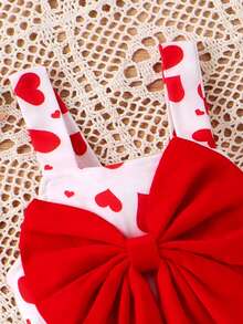 Mono de bebé niña con estampado de corazones y gran decoración de lazo - Rojo - Ver 6