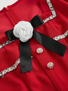 SHEIN MOD Women's Colorblock Bow Detail Dress - Red - View 4