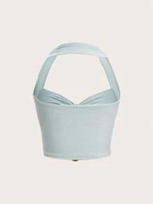 Aveloria Rosie Women'S Halter Neck Pleated Cut-Out Tank Top - Mint Green - View 2