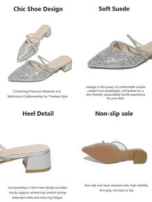 時尚女士尖頭鑽飾純色懶人鞋 - 銀色 - 查看 4