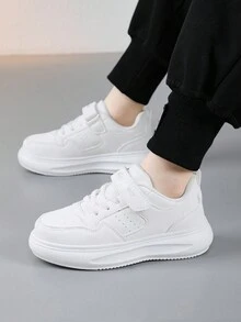 兒童春/秋天純色運動鞋,抗碰撞趾設計,可調節魔術貼,適合日常穿著與校園學生的搭配鞋,任何衣物都能搭配 - 白色 - 查看 7