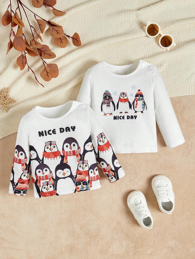 Baby Boys' Penguin & Letter Printed Long Sleeve Top