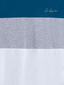 SHEIN Camiseta Corta De Manga Corta Con Estampado De Letras Y Bloques De Color Casual Para Adolescentes, Adecuada Para El Verano