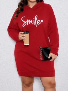 SHEIN LUNE Plus Size Women's Hooded Long Sweatshirt Long Sleeve Top - Red - View 1