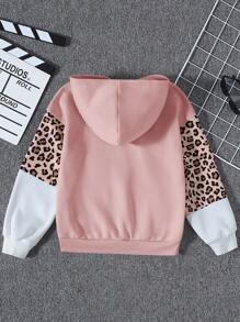SHEIN 少女针织撞色豹纹宽松卫衣 - 淺粉色 - 查看 2