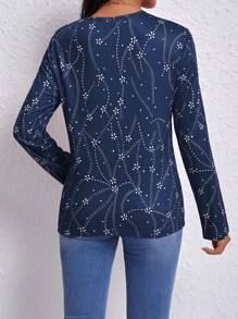 SHEIN LUNE 女士花卉印花長袖t恤 - 藏蓝色 - 查看 2