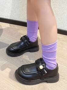 新款女孩舒適平底圓頭皮鞋,適用於幼兒、小童和大童,適合秋季 - 黑色 - 查看 3