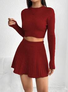 Lunelith SHEIN Lunessa 2 szt./zestaw Damski Przycięte Swetry I Spódnica z dzianiny