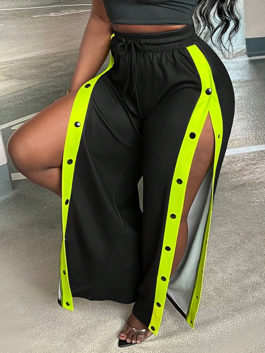 Slaydiva Women's Drawstring Contrast Trim Pants - Multicolor - View 1