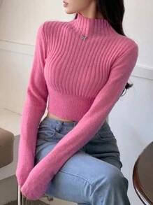 DAZY Suéter corto de manga larga para mujer, blusas de manga larga