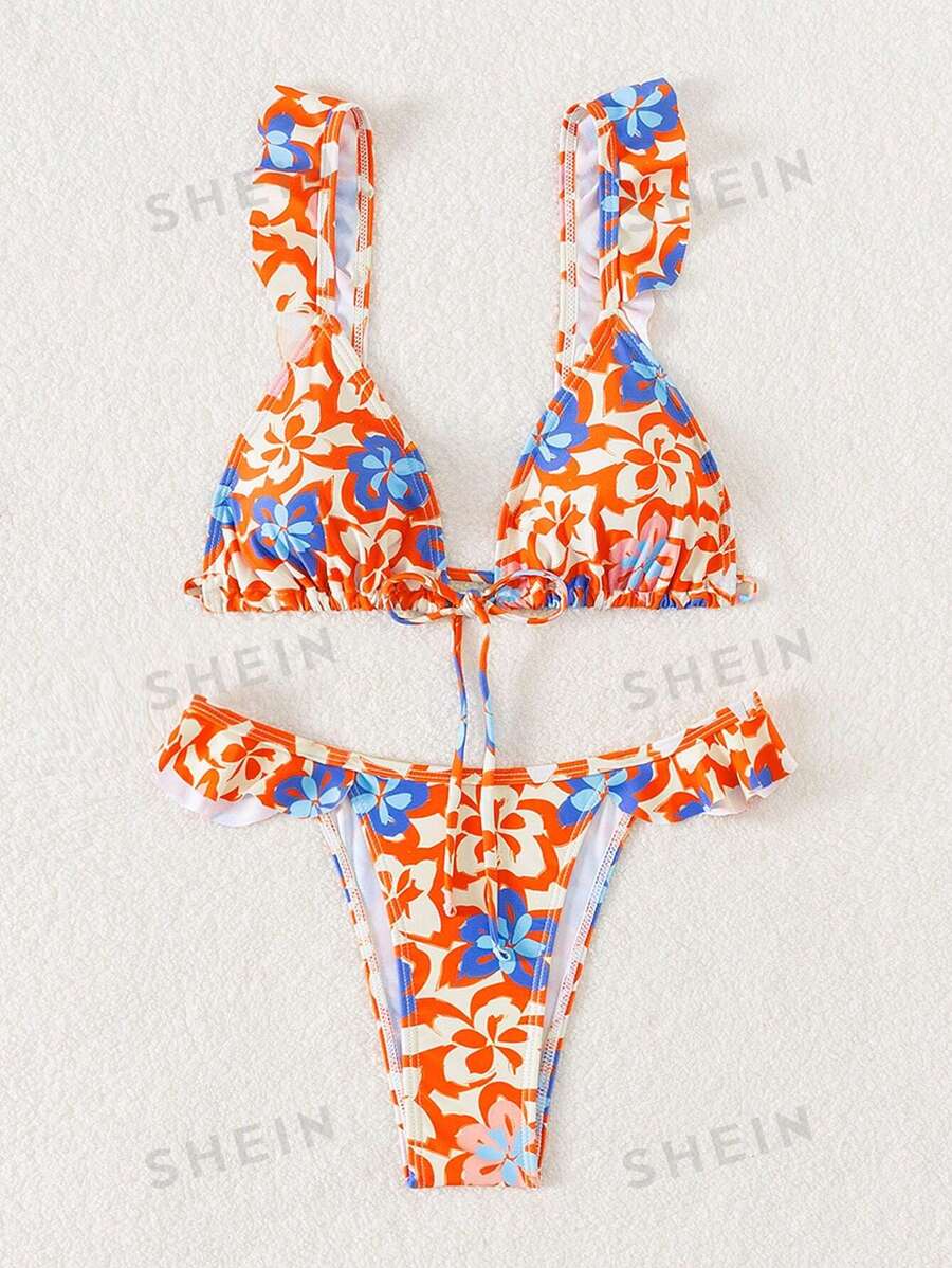 SHEIN Swim Bikini de dos piezas con estampado floral de verano