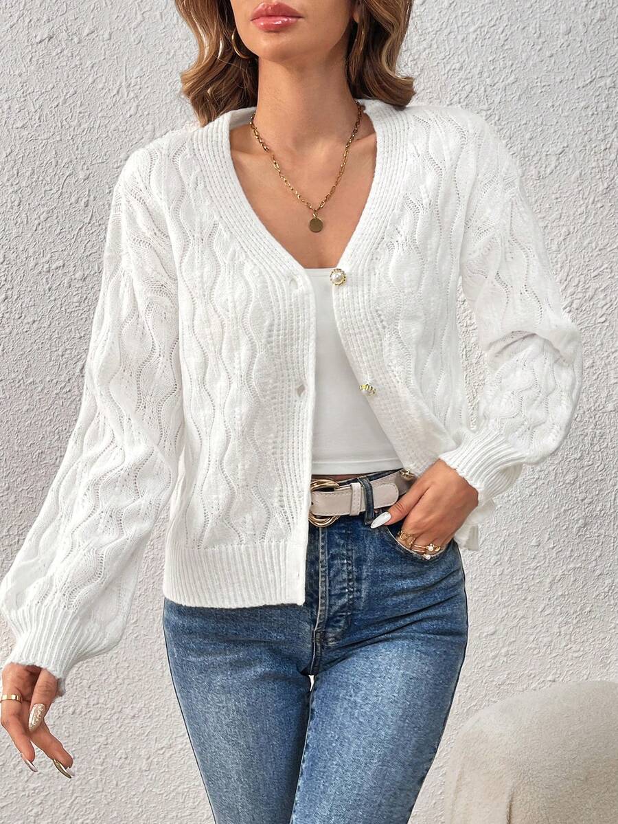 SHEIN Frenchy 素色前紐扣開襟衫 - 白色 - 查看 1