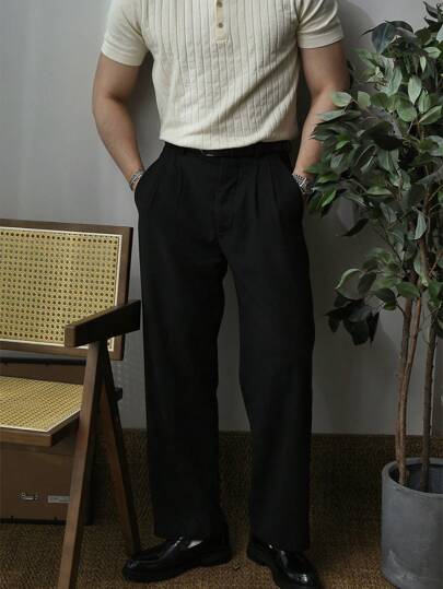 Men's Plain Color Crease Resistant Straight Leg Dress Pants
