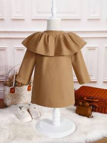 Baby Girl Unique Lace & Bowknot Detail Overcoat - Camel - View 2