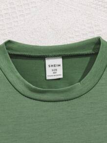 SHEIN 2 pezzi Set di Maglietta a maniche corte con stampa floreale e lettera e leggings adatto per uso quotidiano, feste e vacanze, Outfit verde estate per ragazzo giovane, Outfit verde per ragazze giovani