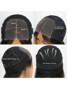 Skunk Stripe Face Framing Natural Black Wig With Honey Blonde 27# Highlight Color Front Streaks Wear & Go 4x4 Pre Cut Glueless Body Wave Closure Wig With Pre Plucked Pure Stretch Breathable Cap Unprocessed Raw Human Hair Wig - SNATURAL/27 - View 6