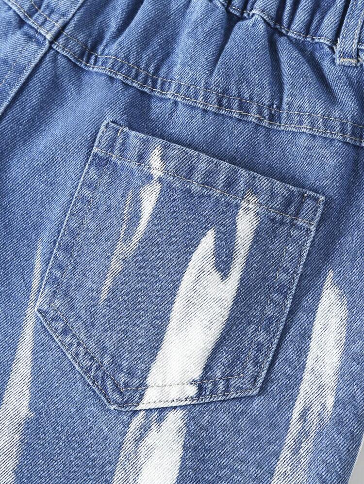 Teen Girls' Heavy Washed Water Process High Waist Straight Leg Jeans