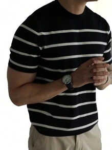 Manfinity Suéter Tejido A Rayas Para Hombre - Blanco y Negro - Ver 4