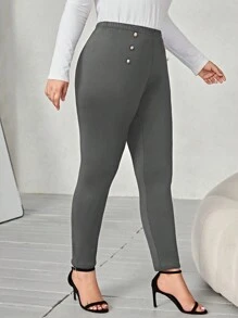 SHEIN LUNE Của phụ nữ Kích thước lớn Nút Trang trí Xà cạp - Xám - Xem 3