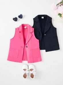 SHEIN Baby Girl Casual Solid Color Suit Collar Vest Coat And Outerwear Set
