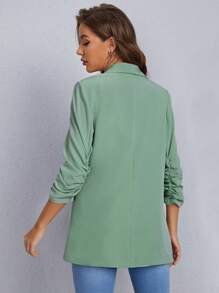 EURMUSE Women's Casual Commuting Mandarin Collar Faux Pocket Flap Detail Blazer Jacket - Mint Green - View 2
