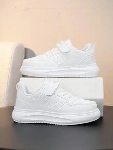 兒童春/秋天純色運動鞋,抗碰撞趾設計,可調節魔術貼,適合日常穿著與校園學生的搭配鞋,任何衣物都能搭配 - 白色 - 查看 2