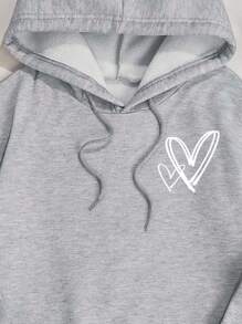 INAWLY 女性愛心印花連帽衫（熱轉印印花工藝） - 淺灰色 - 查看 3