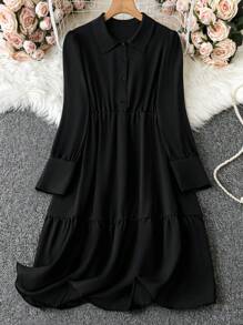 SHEIN LUNE 加大尺寸純色休閒裙 - 黑色 - 查看 1