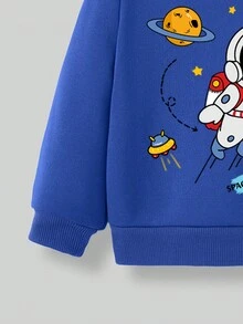 嬰兒男童休閒卡通圖案連帽衫和褲子套裝,適用於秋冬季節 - 藍色 - 查看 4