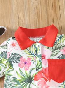 嬰兒男童植物印花短袖襯衫和短褲套裝 - 彩色 - 查看 5