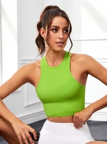 Easithlete Women's Seamless Stretchy Round Neck Athletic Tank Top - Green - View 5