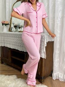 Women's Color Blocked Short Sleeve Pajama Set Holidayseason