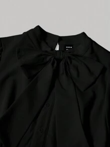 SHEIN MOD 女款蝴蝶結裝飾荷葉邊洋裝 - 黑色 - 查看 4