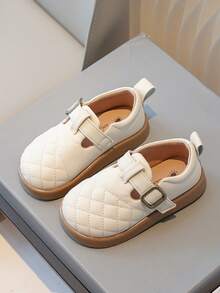 Children's Fashionable Beige Hook And Loop Closure Slip-On Flat Shoes - Beige - View 2