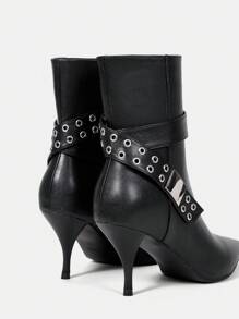 Metal Grommet Decor Women's Mid-Calf Boots - Black - View 4
