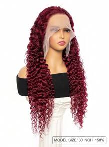 13*6 透明蕾絲前假髮 18-30 英寸酒紅色深波浪人髮假髮帶嬰兒頭髮預拔女式 - SBUGA - 查看 2