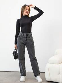 RueChic Teen Girls' Denim Pants With Pockets - Dark Grey - View 3