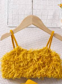 SHEIN Young Girl Plush Solid Color Cami Top & Skirt Set - Ginger - View 3