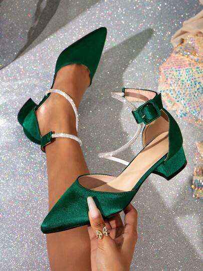 Nuovi arrivi autunnali, scarpe da donna con tacco alto, design a punta con strass e tacco basso, scarpe da lavoro comode e alla moda, eleganti, adatte per feste