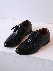 兒童平底男孩尖頭皮鞋，派對、嬰兒休閒時尚鞋款 - 黑色 - 查看 1