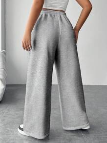SHEIN EZwear Của phụ nữ Kích thước lớn Rắn màu Rộng chân Quần thể thao Với dây rút Eo - Xám - Xem 2