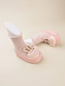 女孩可愛粉紅兔子卡通設計舒適簡約嬰兒平底休閒家居鞋（圖案隨機） - 粉色 - 查看 1