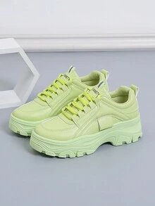 春秋時尚厚底女增高運動鞋綠、灰色女休閒鞋 - 綠色 - 查看 5