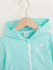 男童酷炫休閒帽衫外套,帶有趣的字母印花,幼童尺寸 - 軍綠色 - 查看 4