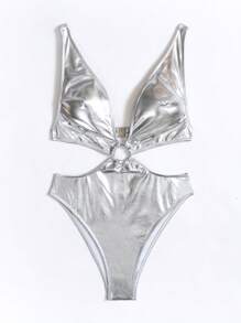 Swim SXY Women'S Metallic Cutout Monokini Swimsuit Summer - Silver - View 3