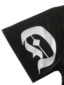 SHEIN Tween Boys' Letter Printed Casual Short Sleeve T-Shirt And Shorts Set - Black - View 3