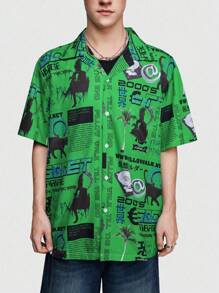 Prep Camisa De Manga Corta Estampada De Subcultura Para Hombres - Verde - Ver 1